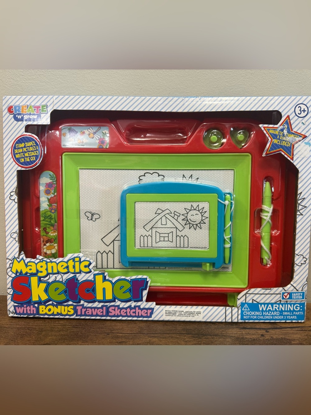 NIB Magnetic Sketcher w Bonus Travel Sketcher Kids Drawing Board - Blue & Green